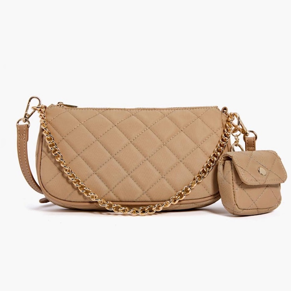 LONDON QUILTED CHAIN CROSSBODY HANDBAG- BEIGE